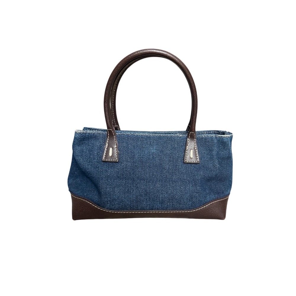 Nine West Vintage Y2K Blue Denim & Brown Leather Mini Tote Handbag Clean Girl